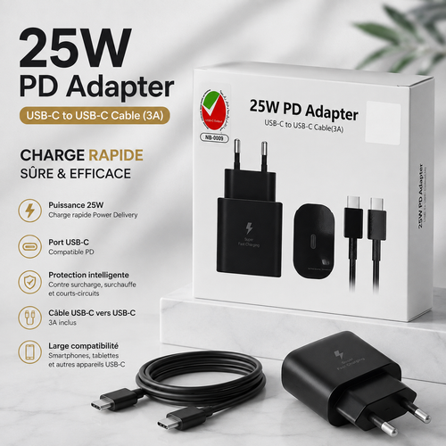 Chargeur Rapide 25W PD – Compatible avec les téléphones Samsung