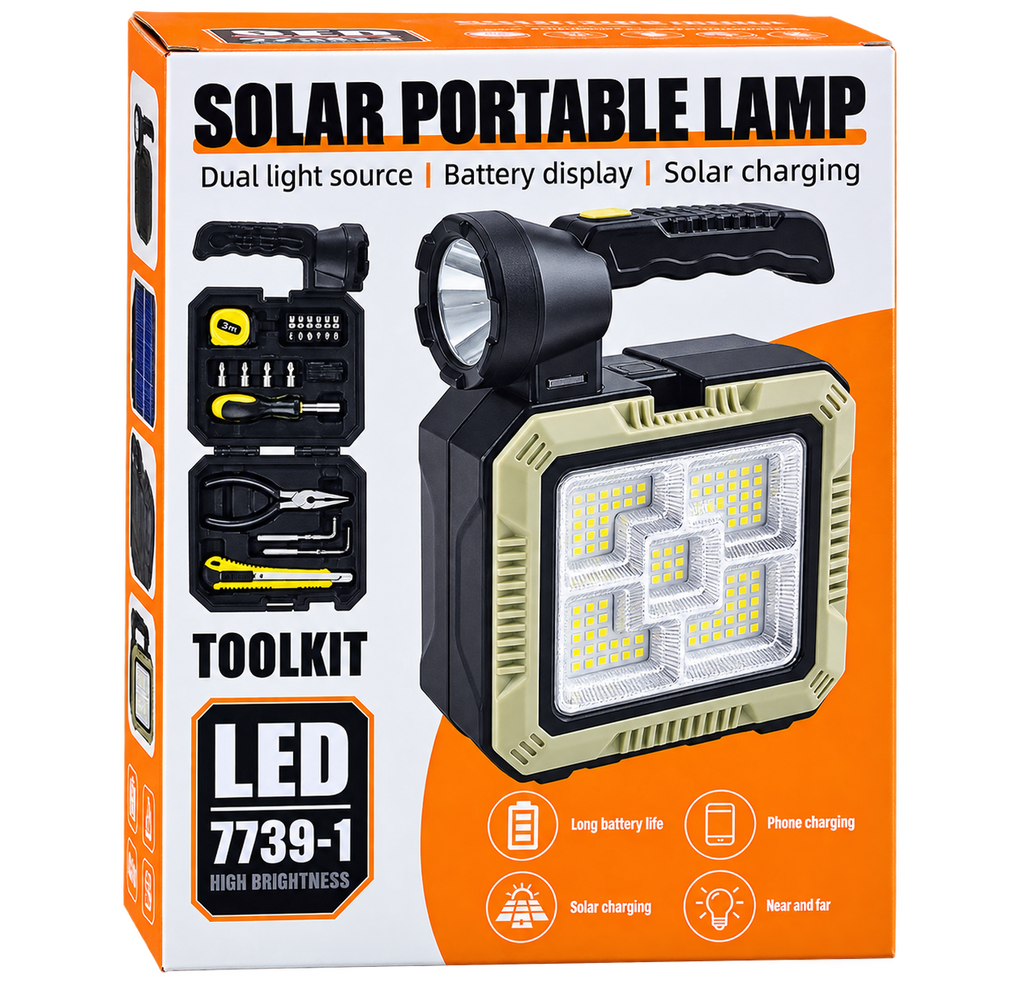 ☀️ LAMPE SOLAIRE PORTABLE MULTIFONCTION – LED 7739-L 🔦