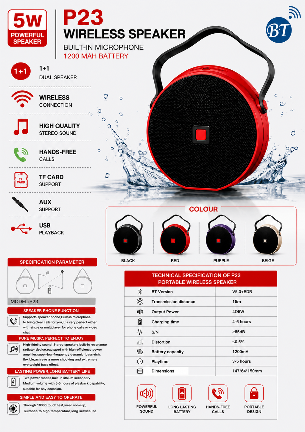 🔊 Enceinte Bluetooth P23 – Le son qui vous accompagne partout !